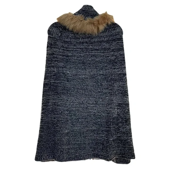 Do Everything in Love Knitted Poncho With Faux Fur Cowl Neck - Picture 2 of 4